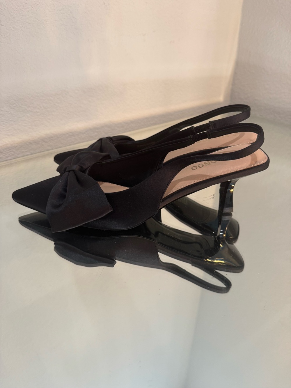 Black Pointed Slingback Mules with Decorative Bow - Picture 2 of 5